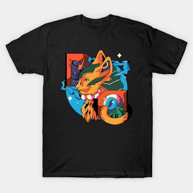 Psychedelic Samurai Cat T-Shirt by Kumilism